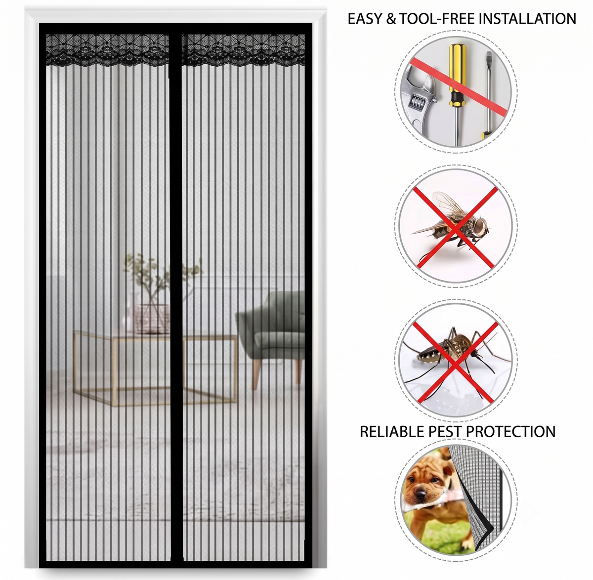 Mosquito Net for Door Polyester Magnetic Curtain