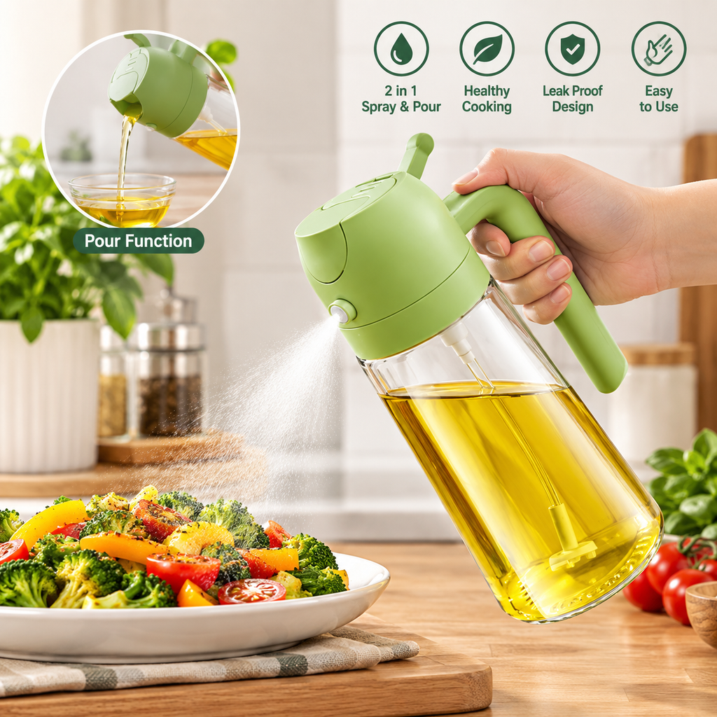 2 In 1 Oil Dispenser & Sprayer Bottle For Kitchen